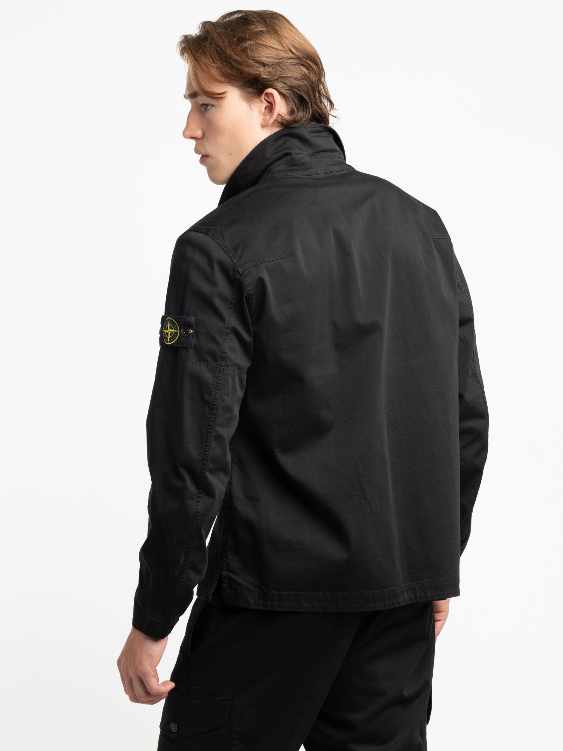 Black Cotton Garment-Dyed Overshirt