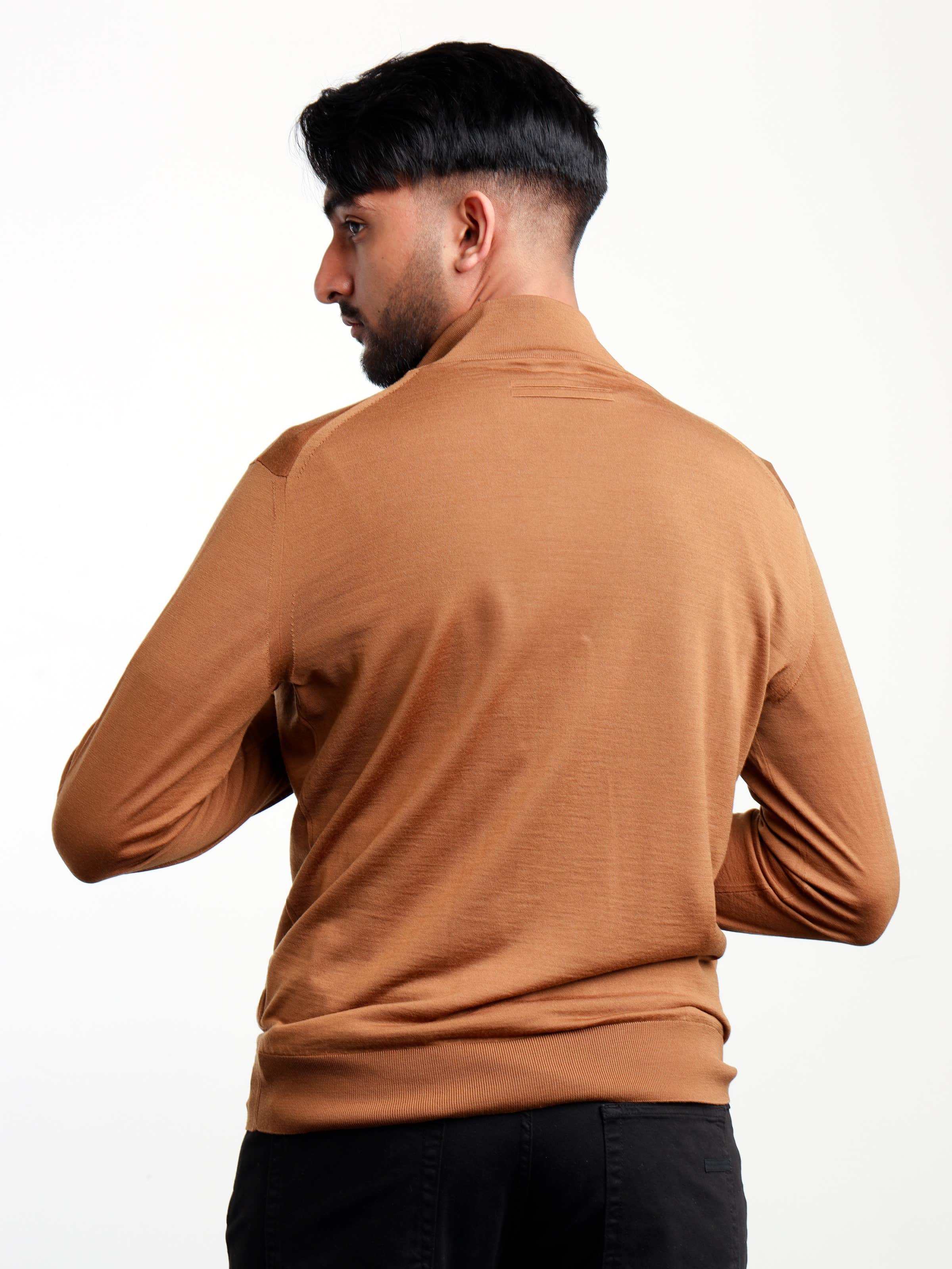 Brown Wool Quarter-Zip Sweater