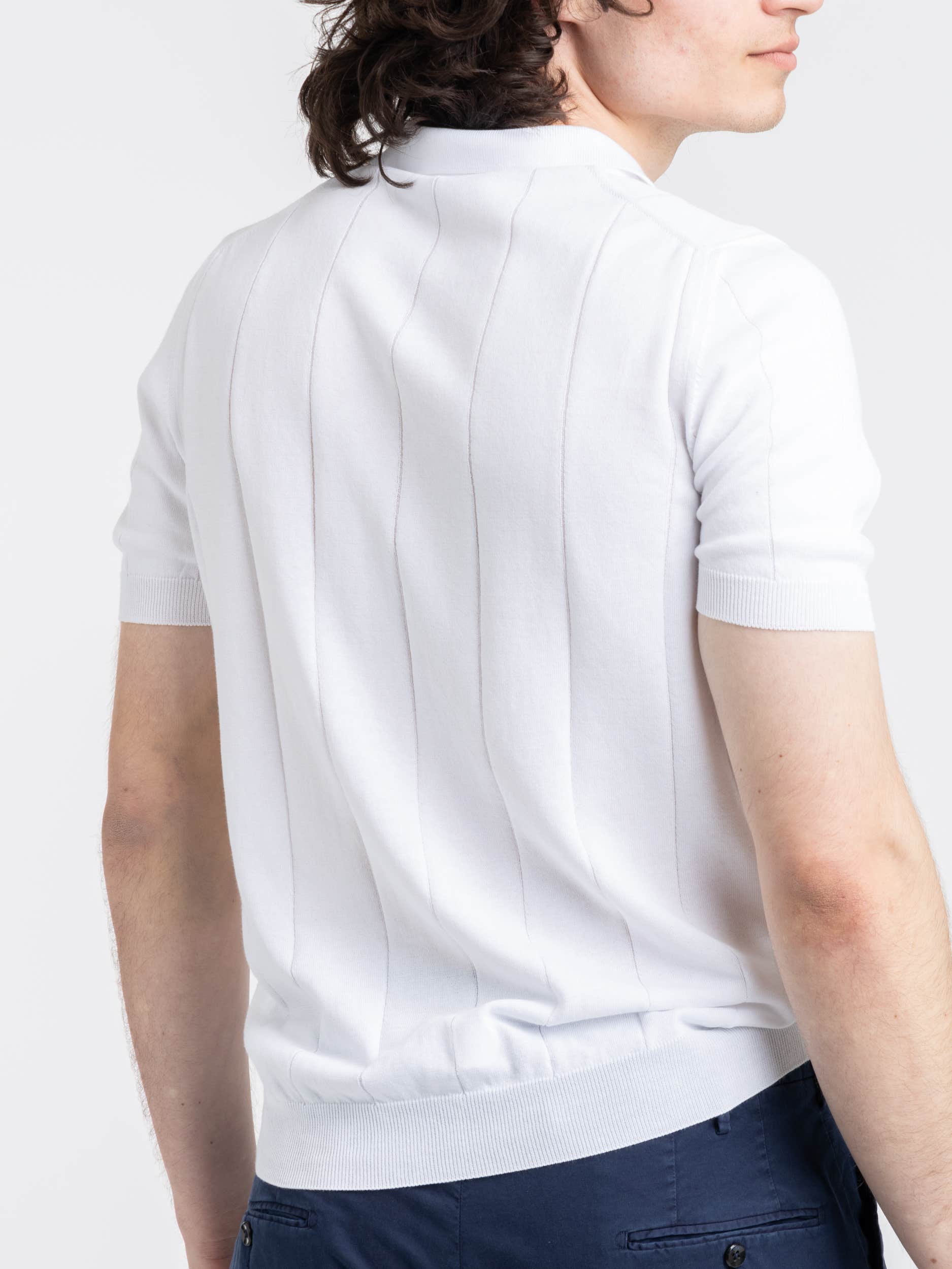 White Ribbed Capri Collar Polo Shirt