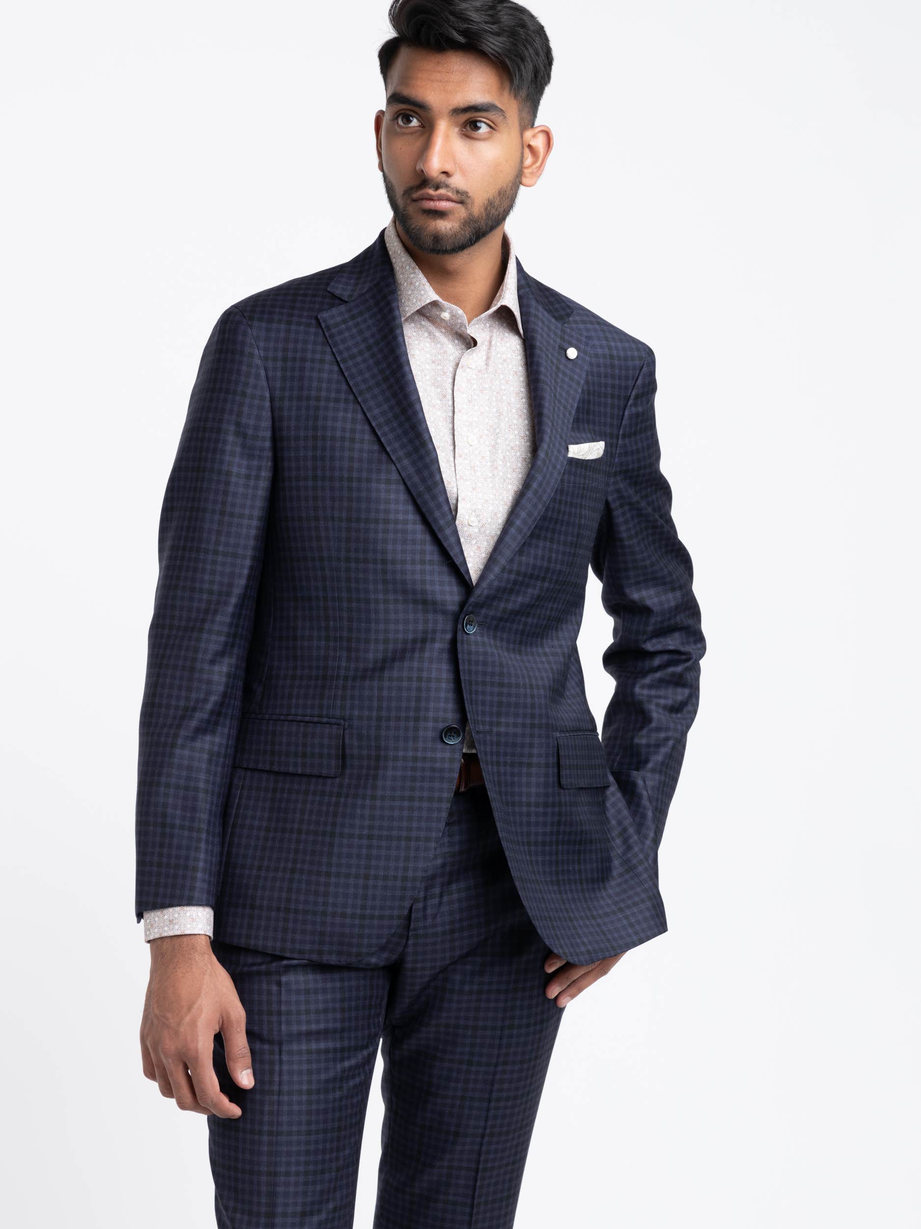 Navy Check Wool Suit