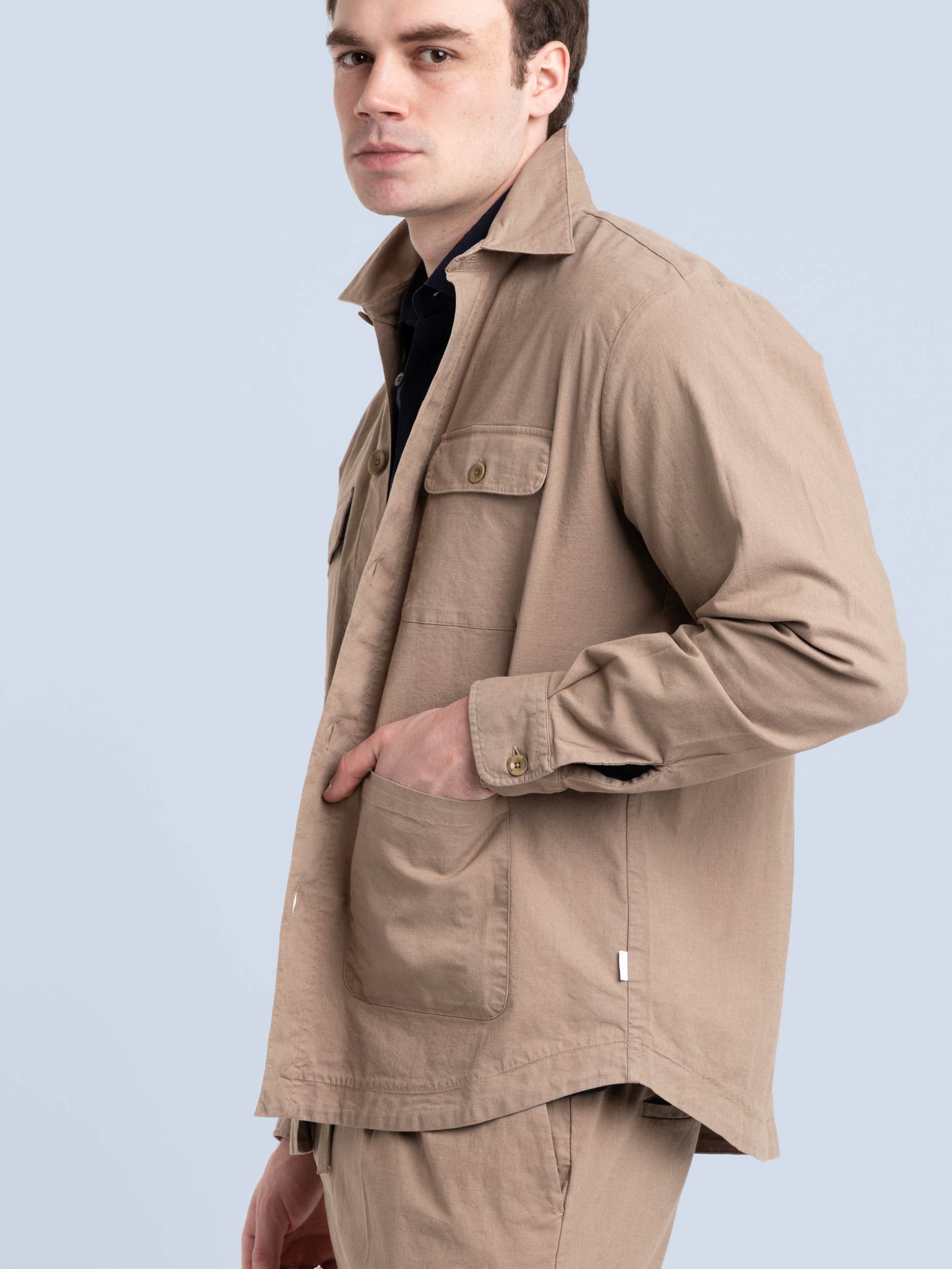 Taupe Brown Linen Travel Overshirt