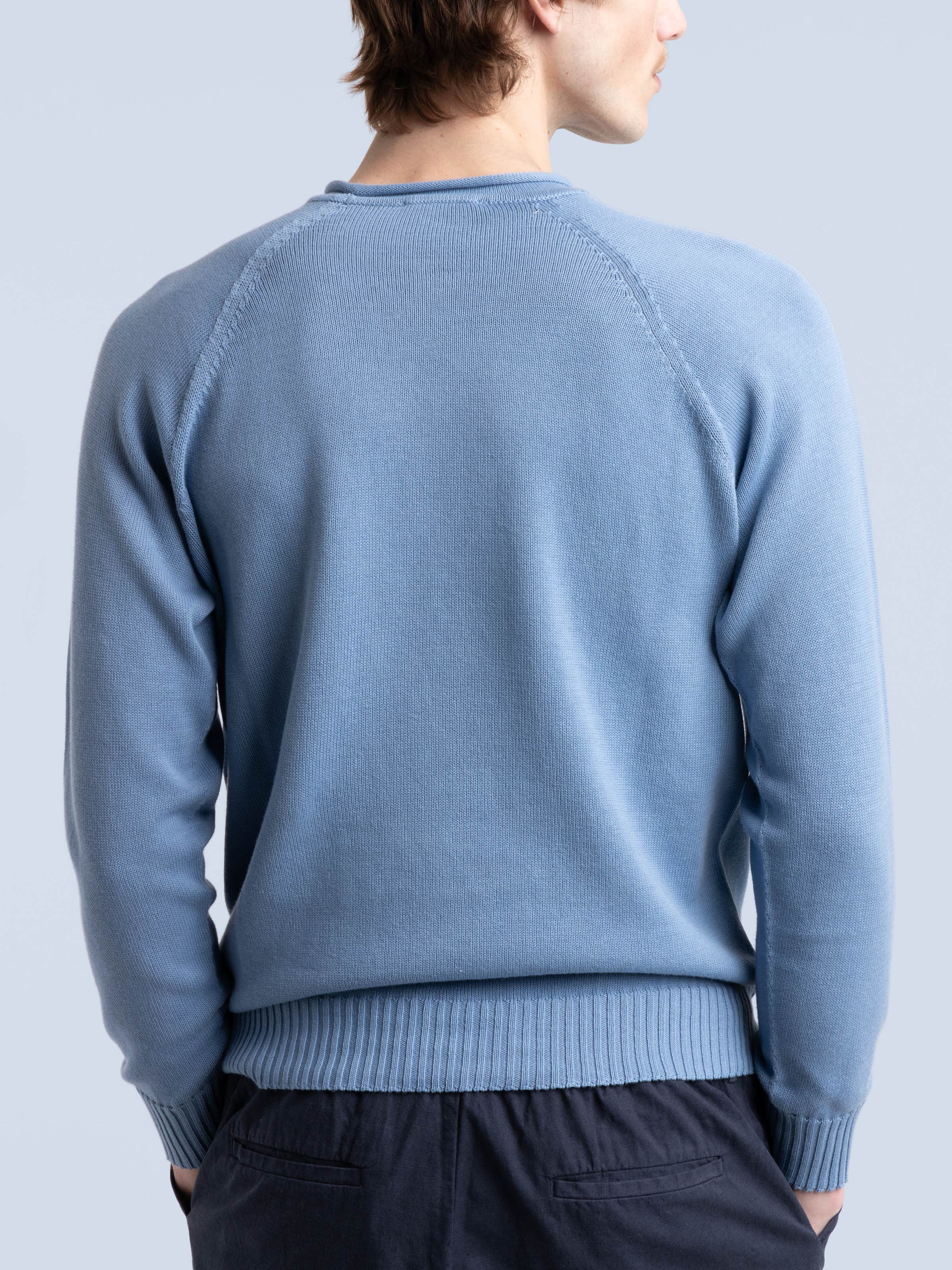 Blue Cotton Crewneck Sweater