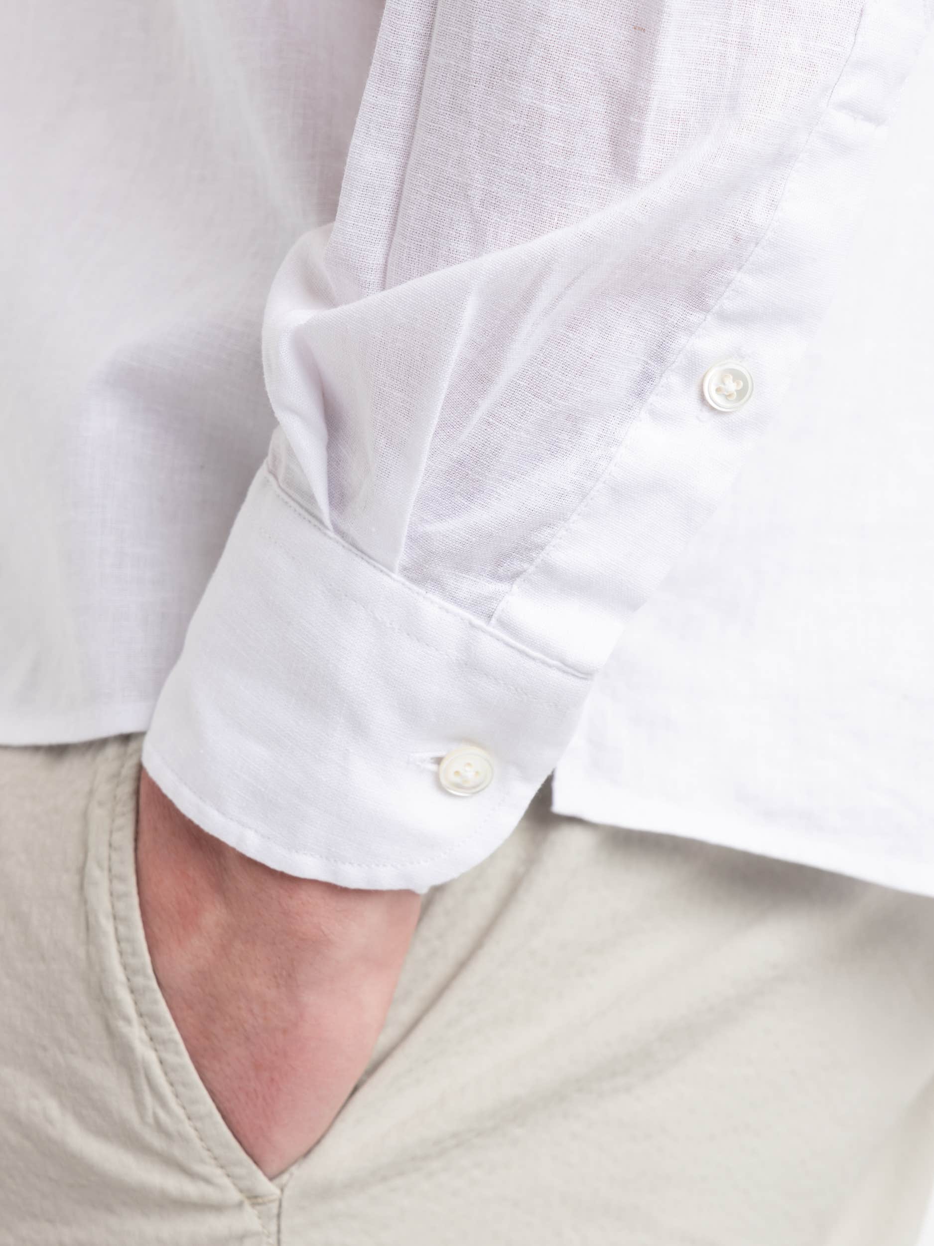 White Linen-Cotton Kent Collar Shirt
