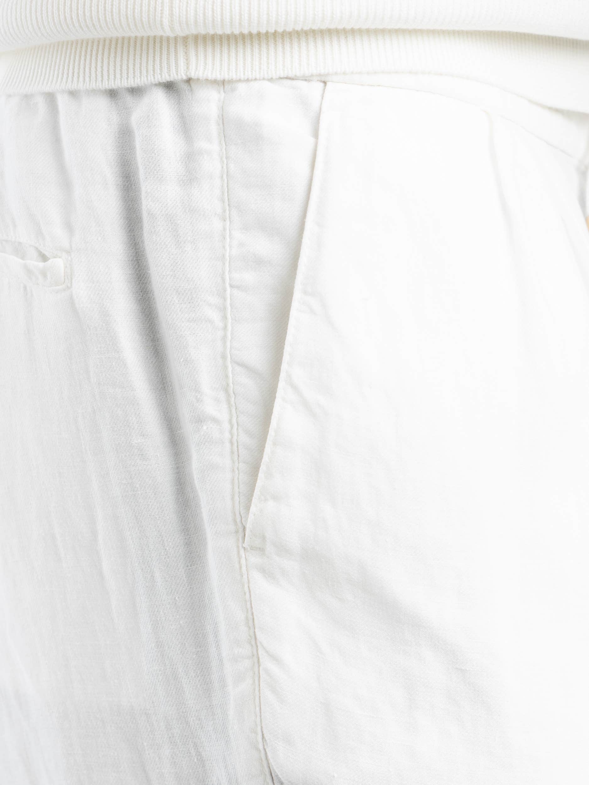 White Garment-Dyed Leisure Fit Linen Gabardine Trousers