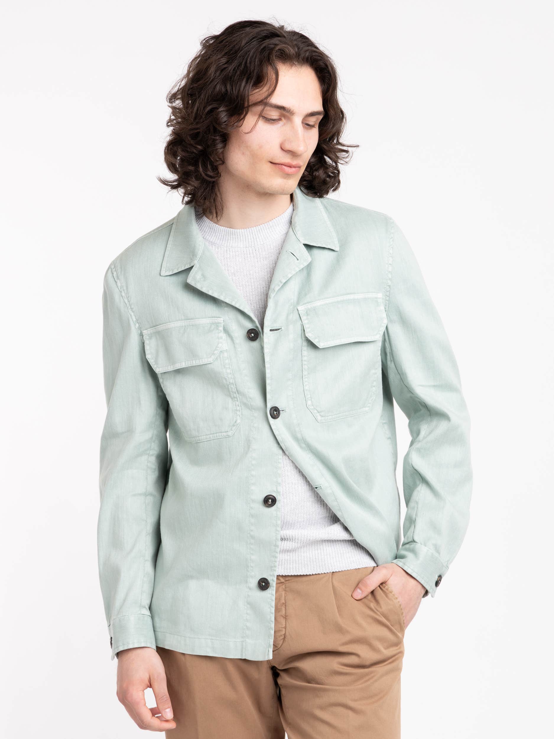 Mint Green Garment-Dyed Overshirt
