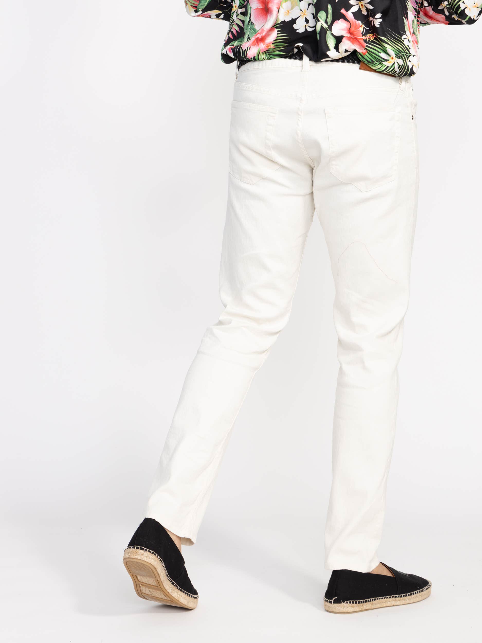 White Linen-Cotton Blend 5-Pocket Pant