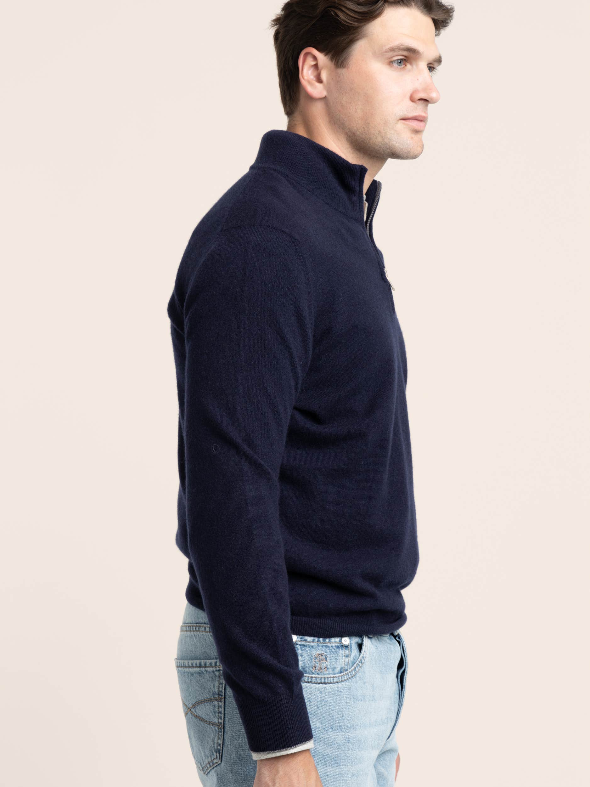 Navy Cashmere Quarter Zip Sweater