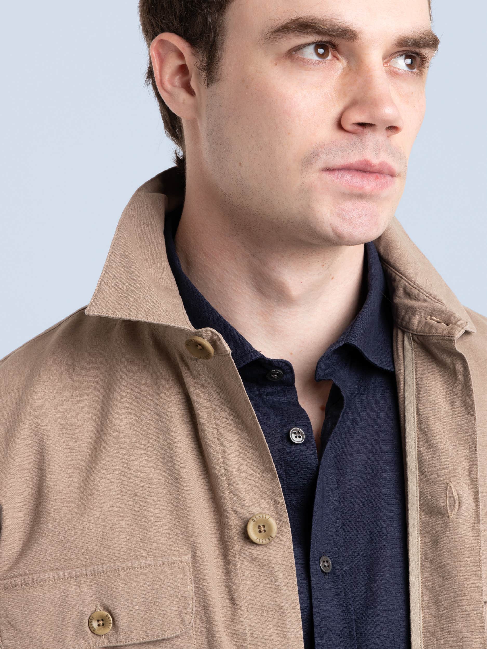 Taupe Brown Linen Travel Overshirt