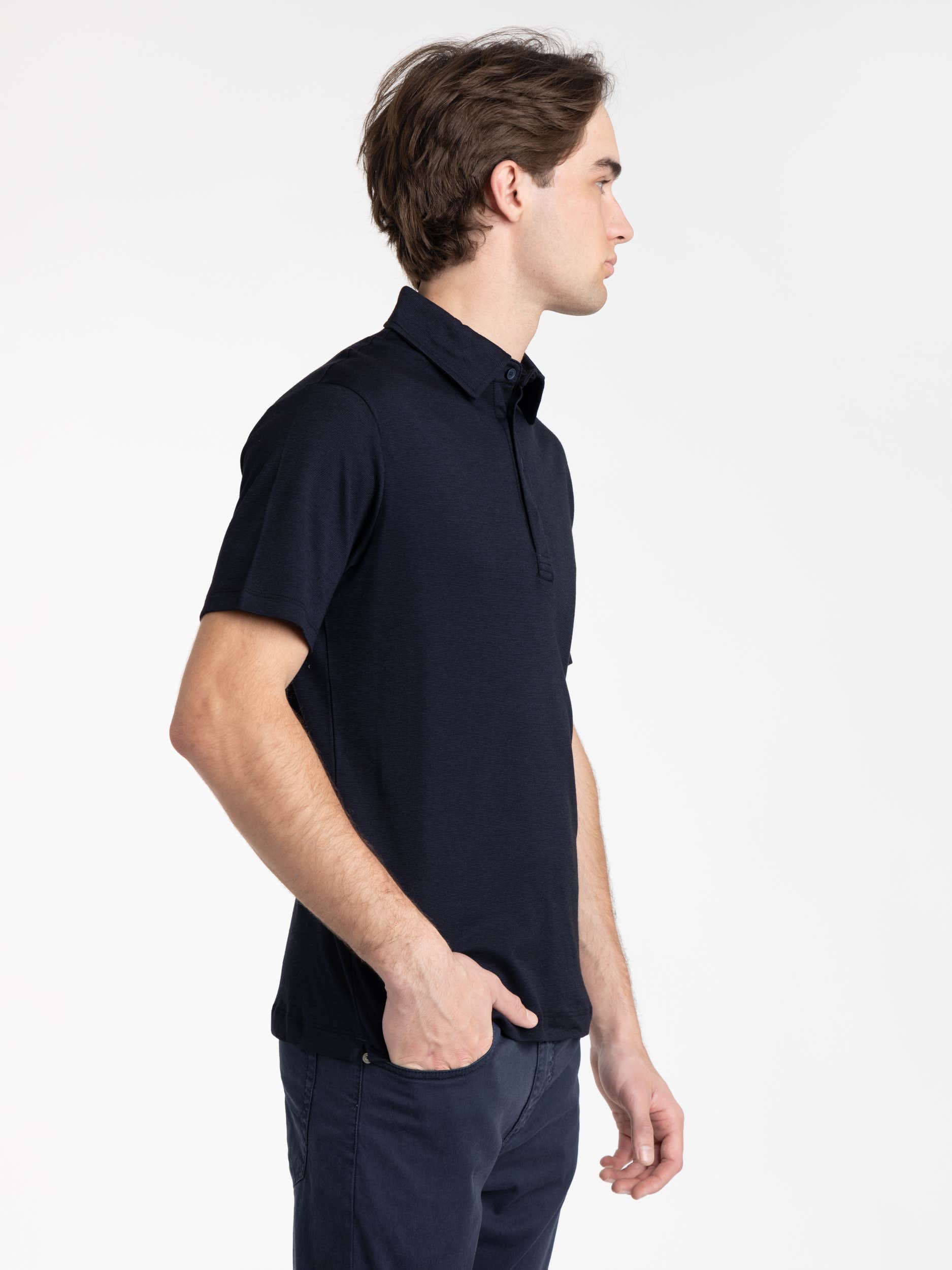 Navy Cotton Tencel Polo Shirt