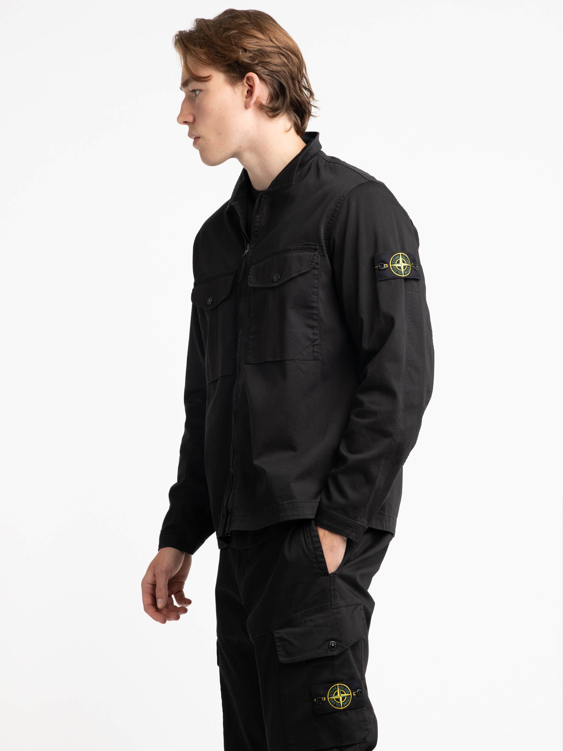 Black Cotton Garment-Dyed Overshirt