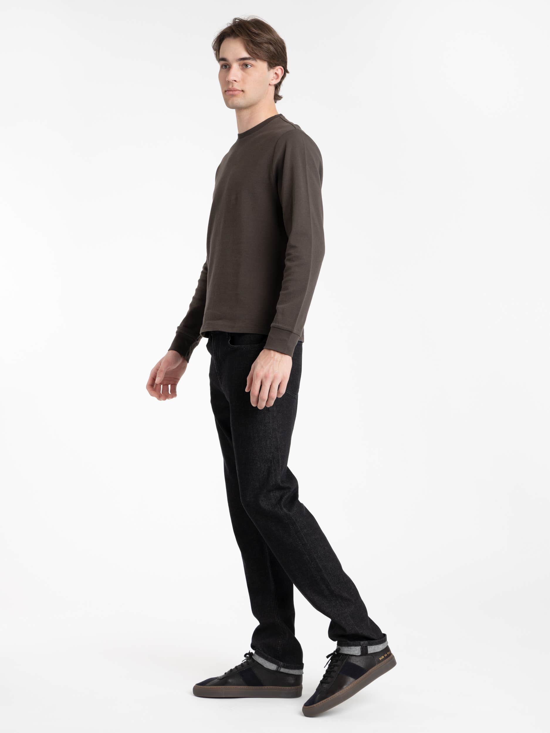 Duo Fold Long Sleeve Crew in Heather Espresso