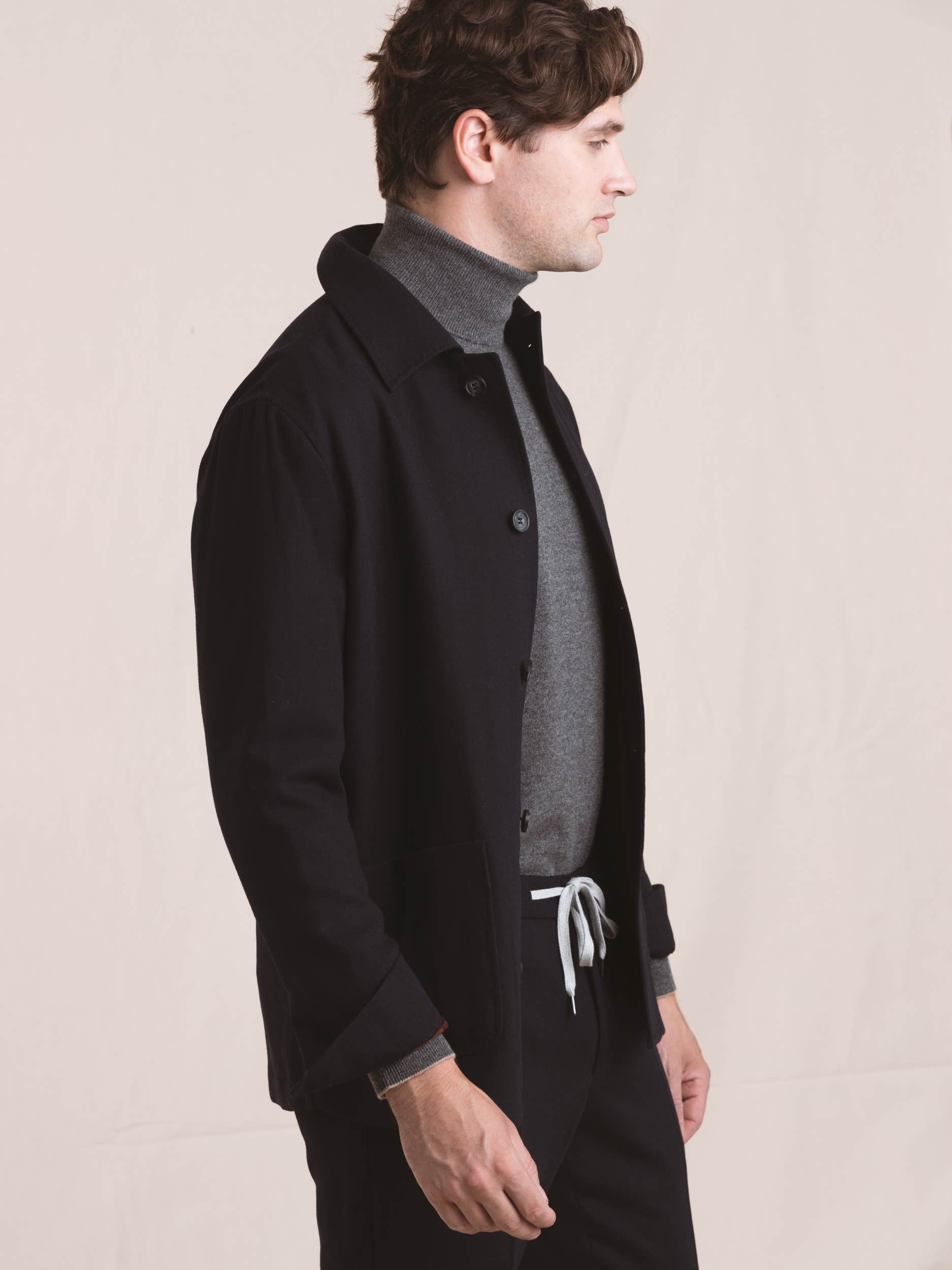 Navy Wool-Blend Overshirt