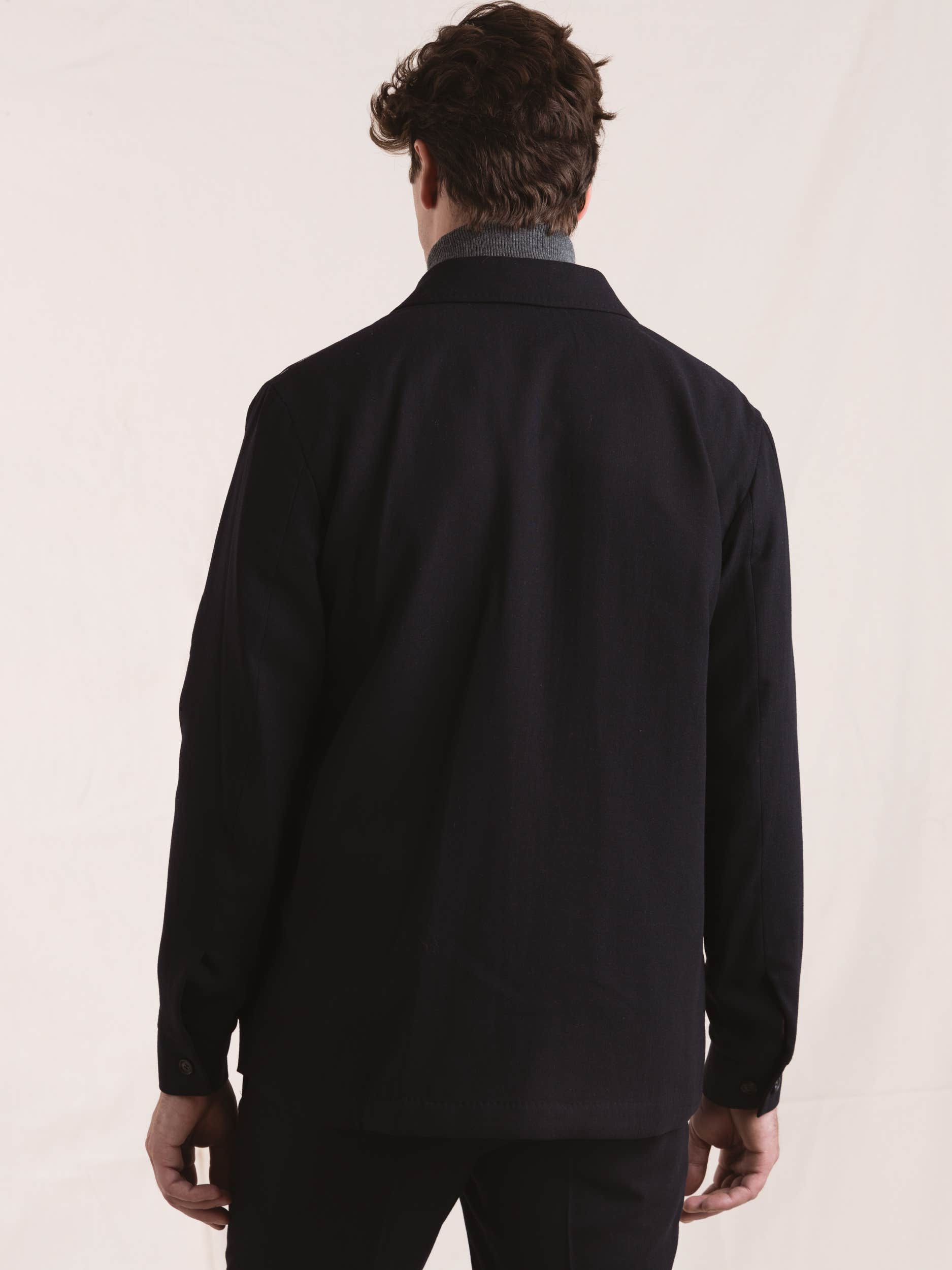 Navy Wool-Blend Overshirt