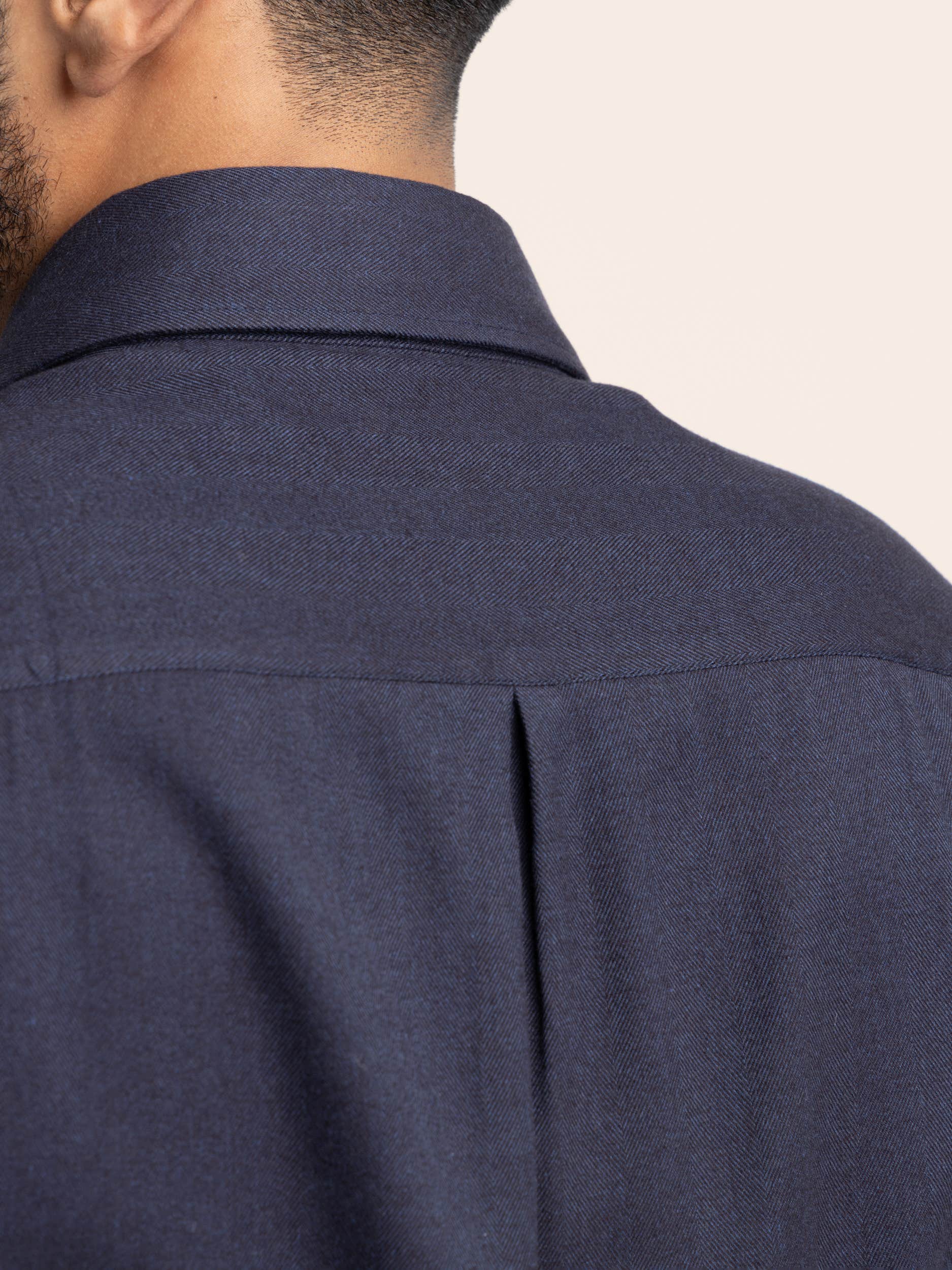 Navy Cotton-Blend Dress Shirt